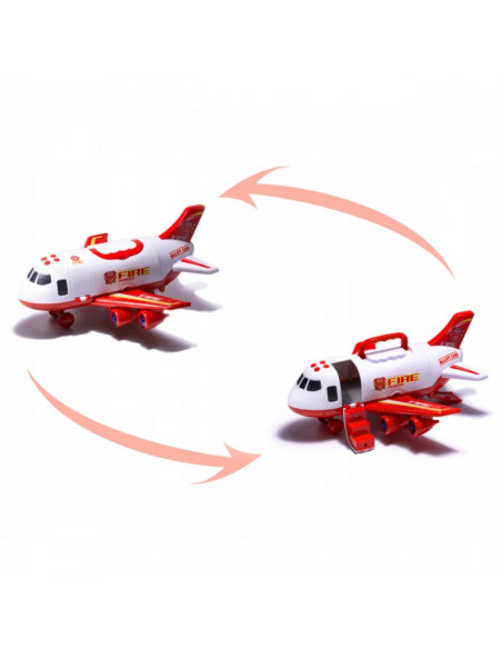 WOOPIE Foldable Plane Fire Department Transporter with 3 Fire Trucks XL Set Road Signs