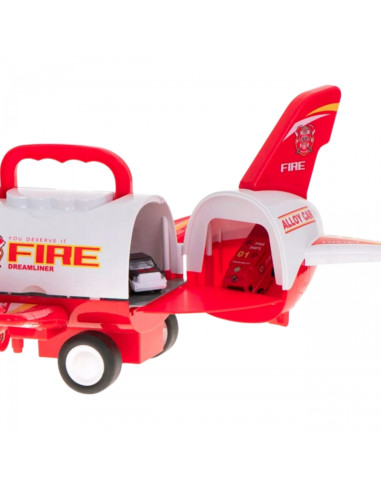 WOOPIE Foldable Plane Fire Department Transporter with 3 Fire Trucks XL Set Road Signs