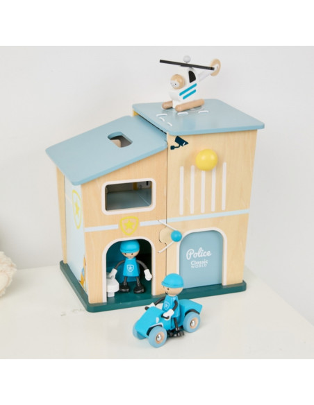 CLASSIC WORLD Полицейский участок Деревянные фигурки Машина Вертолет 12 шт.