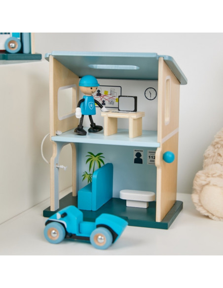 CLASSIC WORLD Posterunek Policji Drewniany Samochód Helikopter FIgurki 12el.