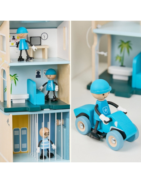 CLASSIC WORLD Posterunek Policji Drewniany Samochód Helikopter FIgurki 12el.