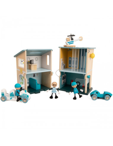 CLASSIC WORLD Police Station Wooden Car Helicopter Figures 12pcs.