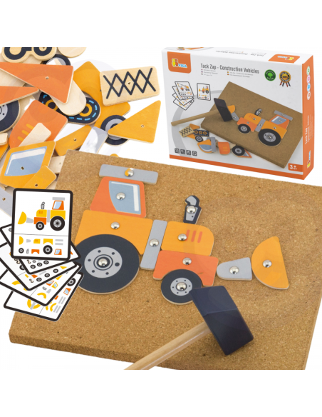 VIGA Drewniana Przybijanka Pojazdy budowlane 45 elementów Montessori