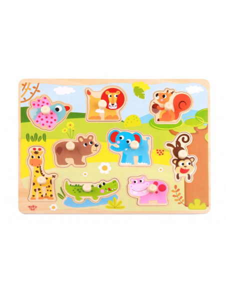 TOOKY TOY medinis Montessori dėlionės gyvūnėliai su derančiais smeigtukais