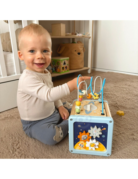 TOOKY TOY medinis veiklos kubas erdvės rūšiavimo labirintas