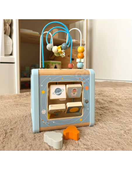 TOOKY TOY medinis veiklos kubas erdvės rūšiavimo labirintas