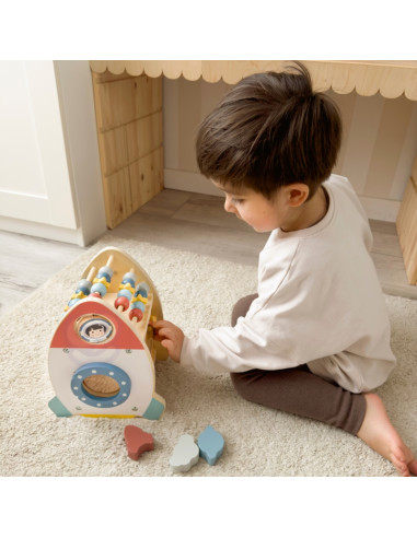 TOOKY TOY Space Rocket Activity Sorter Wooden Maze