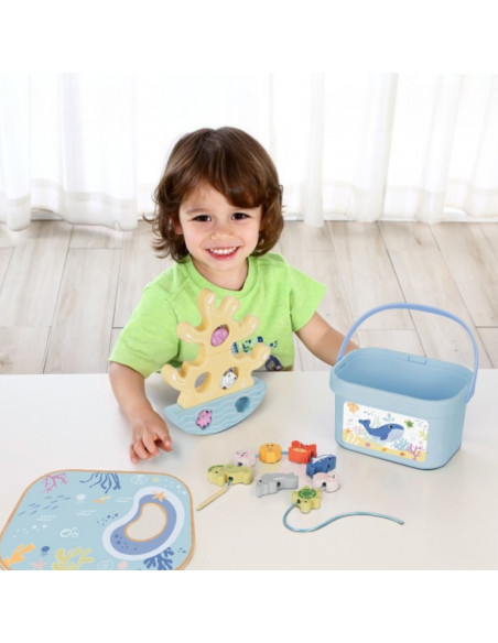 TOOKY TOY Wooden Sea Toy Set Balance Tower Fishing Figures 23 Pieces