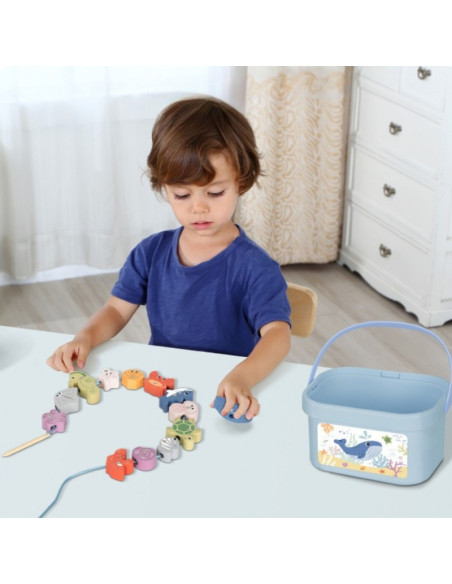 TOOKY TOY Drewniany Zestaw Morskich Zabawek Wieża Balansująca Łowienie Ryb Figurki 23 Elementy