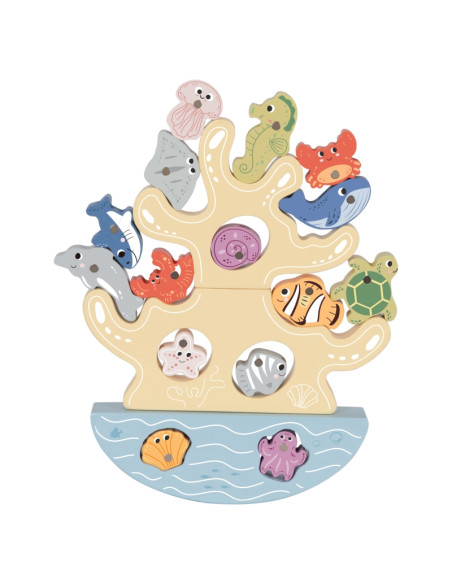 TOOKY TOY Wooden Sea Toy Set Balance Tower Fishing Figures 23 Pieces