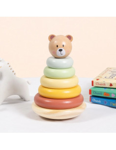 TOOKY TOY Wooden Sensory Puzzle Pyramid Teddy Bear Sensory Colorful Stacker 2