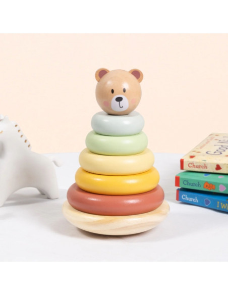 TOOKY TOY medinis sensorinis dėlionės piramidės formos meškiukas sensorinis spalvingas krautuvas