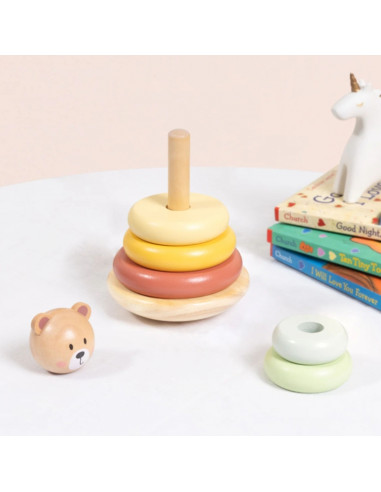 TOOKY TOY Деревянная сенсорная пирамидка-головоломка с плюшевым мишкой, сенсорная красочная пирамидка