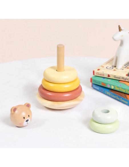 TOOKY TOY Деревянная сенсорная пирамидка-головоломка с плюшевым мишкой, сенсорная красочная пирамидка