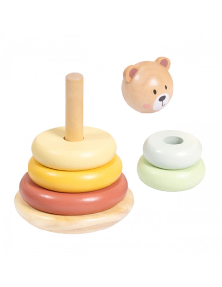 TOOKY TOY Wooden Sensory Puzzle Pyramid Teddy Bear Sensory Colorful Stacker