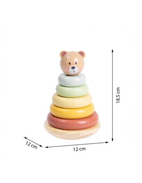 TOOKY TOY medinis sensorinis dėlionės piramidės formos meškiukas sensorinis spalvingas krautuvas