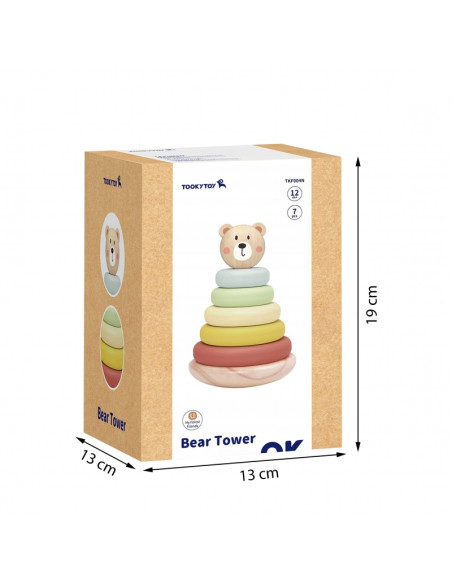 TOOKY TOY Wooden Sensory Puzzle Pyramid Teddy Bear Sensory Colorful Stacker