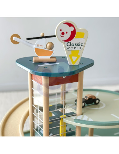 CLASSIC WORLD Wielopoziomowy Parking Auta Helikopter Dystybutor Myjnia + Akc.