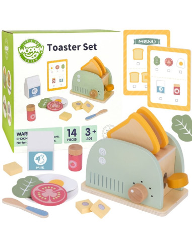 WOOPIE GREEN Wooden Toaster Breakfast Set with Accessories 14 pcs FSC