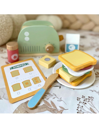 WOOPIE GREEN Wooden Toaster Breakfast Set with Accessories 14 pcs FSC