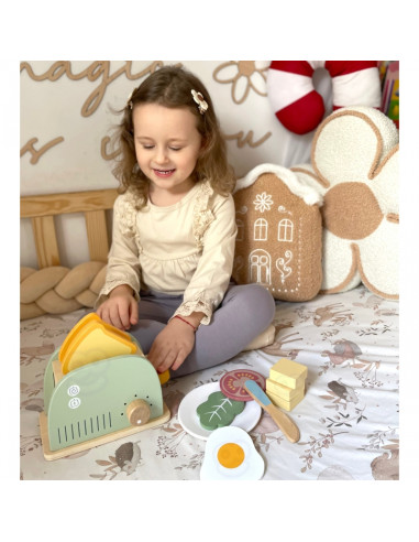 WOOPIE GREEN Wooden Toaster Breakfast Set with Accessories 14 pcs FSC