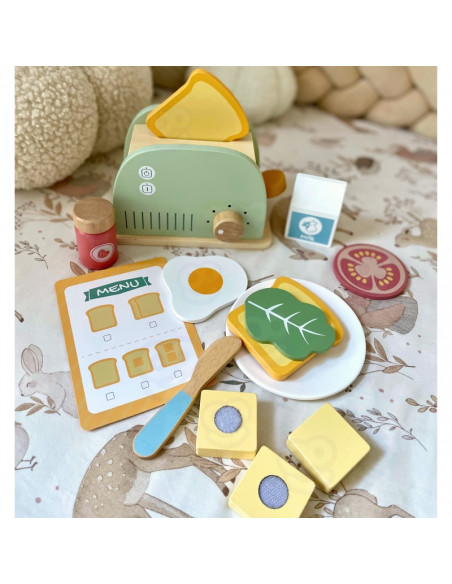 WOOPIE GREEN Wooden Toaster Breakfast Set with Accessories 14 pcs FSC