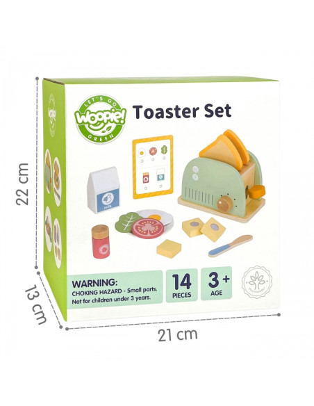 WOOPIE GREEN Wooden Toaster Breakfast Set with Accessories 14 pcs FSC