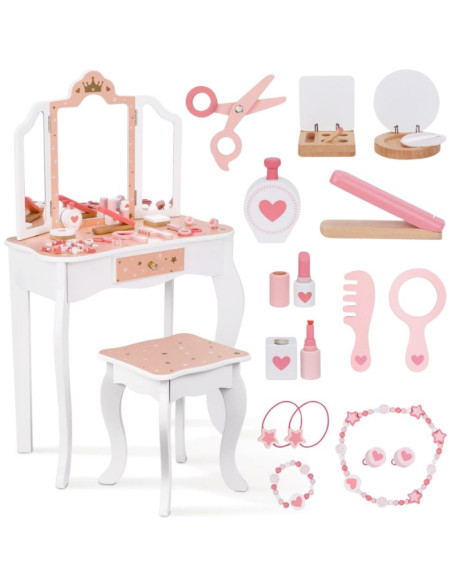 WOOPIE GREEN Wooden Dressing Table with Mirror and Accessories