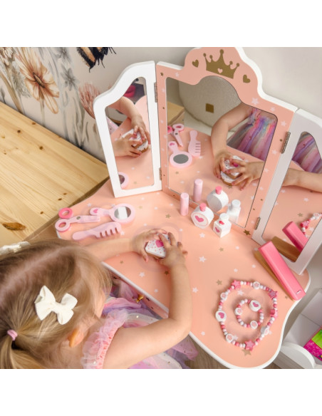 WOOPIE GREEN medinis tualetinis staliukas su veidrodžiu ir aksesuarais