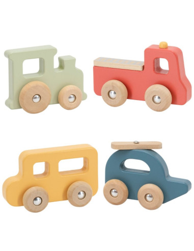 VIGA Set of Wooden Colorful Vehicles 4 pcs from the PolarB Series