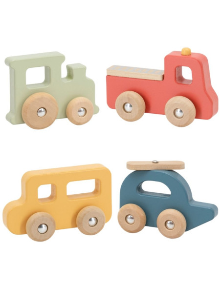 VIGA Set of Wooden Colorful Vehicles 4 pcs from the PolarB Series