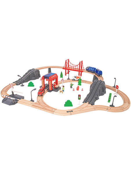 Tooky Toy Wooden Train Fire Station Ambulance 70 pcs.