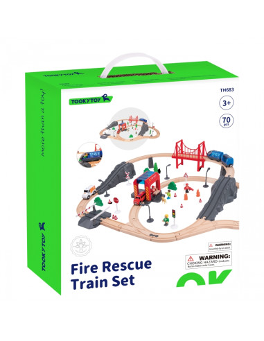 Tooky Toy Wooden Train Fire Station Ambulance 70 pcs.