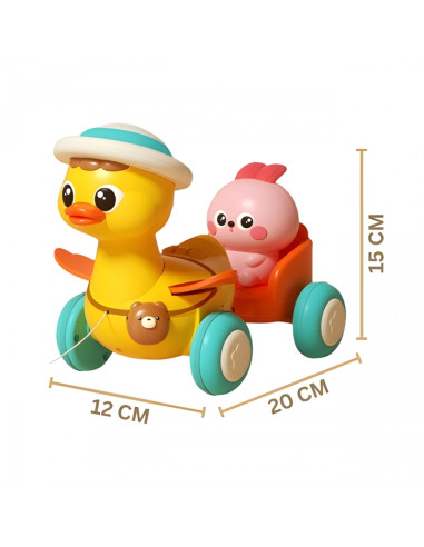 WOOPIE BABY Yellow Duck with Pink Bunny in Pull-Along Trailer