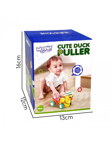 WOOPIE BABY Yellow Duck with Pink Bunny in Pull-Along Trailer