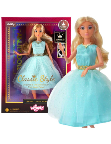 WOOPIE ROYAL Lily Doll 30 cm Long Blonde Hair Elegant Turquoise Dress