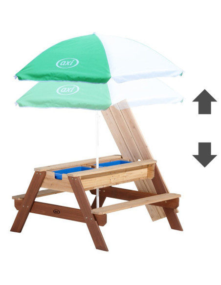 Стол для пикника AXI Nick со скамейкой, зонтиком и контейнерами для воды/песка