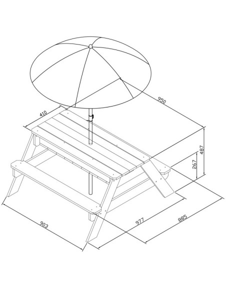 AXI Stół Piknikowy Nick z Ławką i Parasolem oraz Pojemnikami na Wodę/Piasek