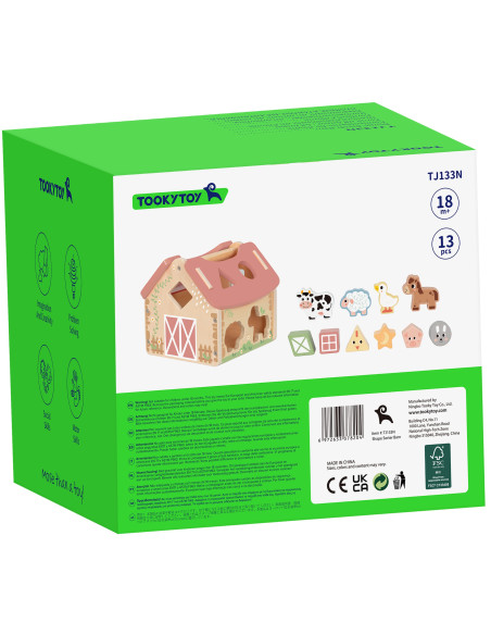 TOOKY TOY Farm Wooden Animal Shape Sorter