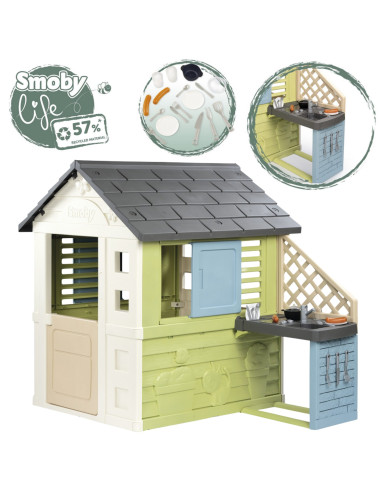 SMOBY Life PRETTY Garden House with Kitchen + 17 Accessories