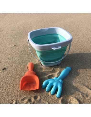 WOOPIE Folding Bucket with Rake and Shovel Set Blue