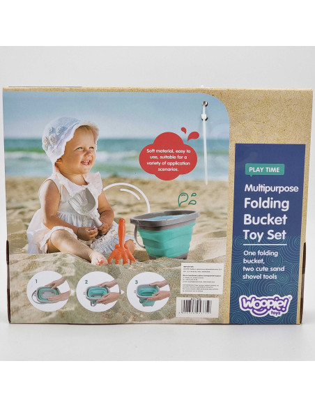 WOOPIE Folding Bucket with Rake and Shovel Set Blue