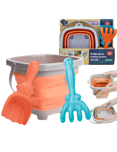 WOOPIE Folding Bucket with Rake and Shovel Set Orange