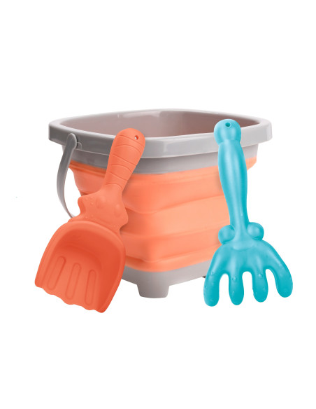 WOOPIE Folding Bucket with Rake and Shovel Set Orange