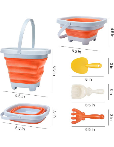 WOOPIE Folding Bucket with Rake and Shovel Set Orange