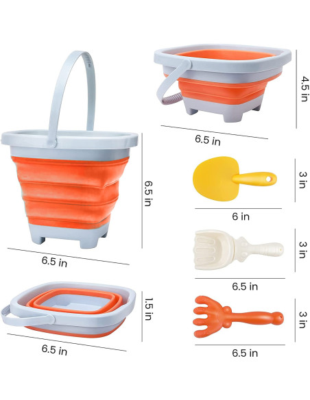 WOOPIE Folding Bucket with Rake and Shovel Set Orange