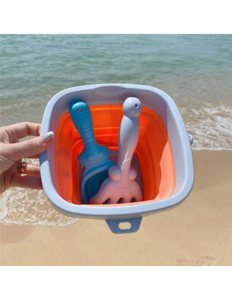WOOPIE Folding Bucket with Rake and Shovel Set Orange