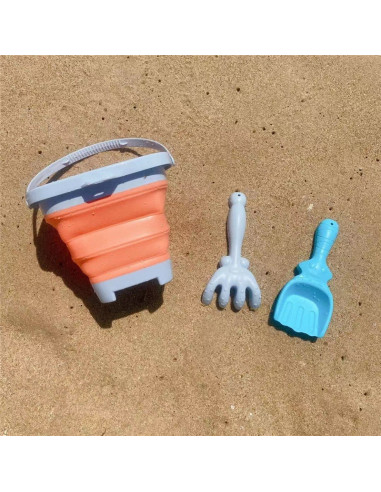 WOOPIE Folding Bucket with Rake and Shovel Set Orange