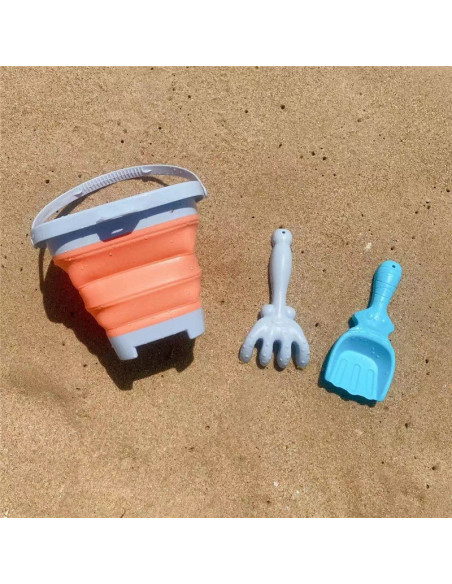 WOOPIE Folding Bucket with Rake and Shovel Set Orange