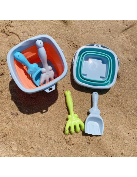 WOOPIE Folding Bucket with Rake and Shovel Set Orange